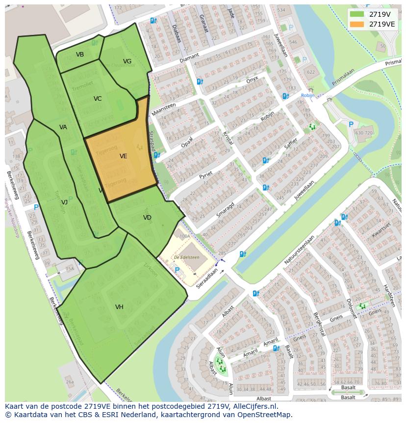 Afbeelding van het postcodegebied 2719 VE op de kaart.