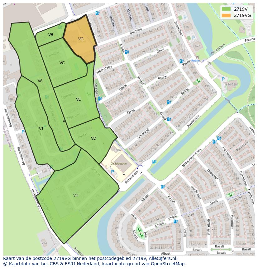 Afbeelding van het postcodegebied 2719 VG op de kaart.