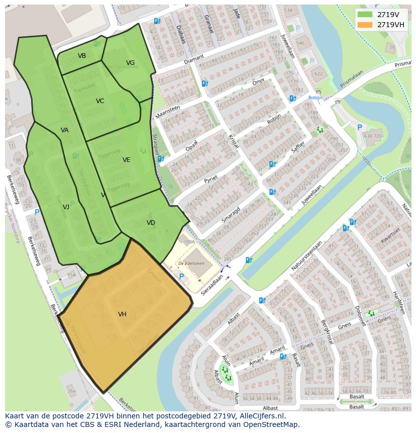 Afbeelding van het postcodegebied 2719 VH op de kaart.