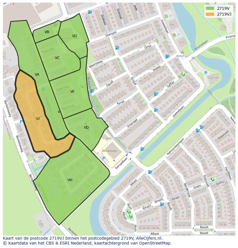 Afbeelding van het postcodegebied 2719 VJ op de kaart.