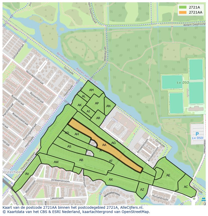 Afbeelding van het postcodegebied 2721 AA op de kaart.