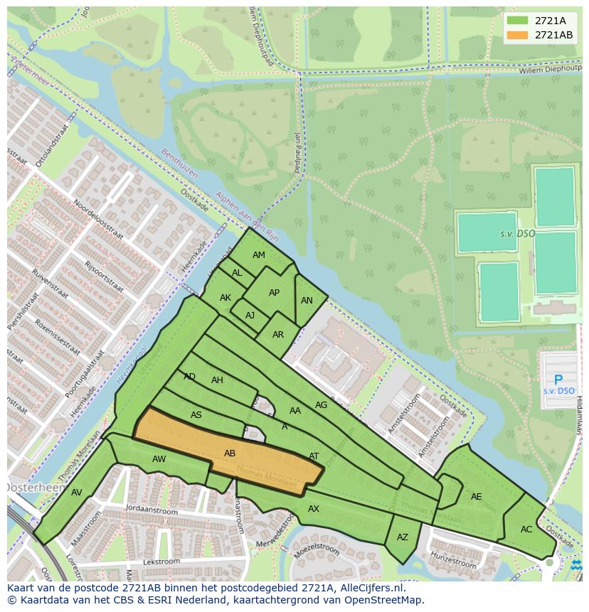 Afbeelding van het postcodegebied 2721 AB op de kaart.