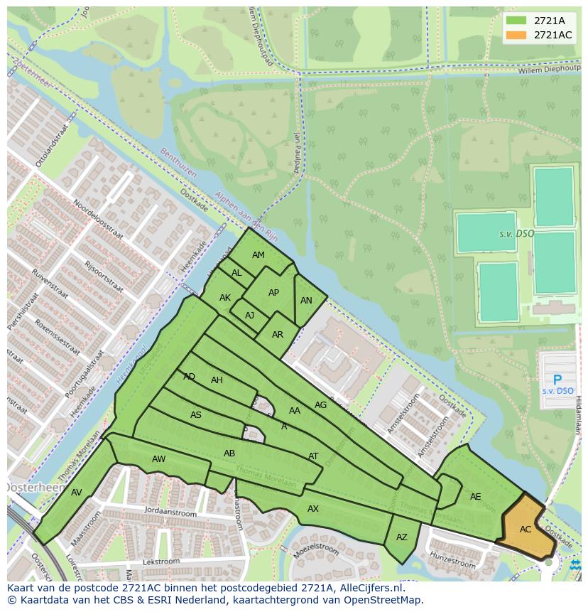 Afbeelding van het postcodegebied 2721 AC op de kaart.