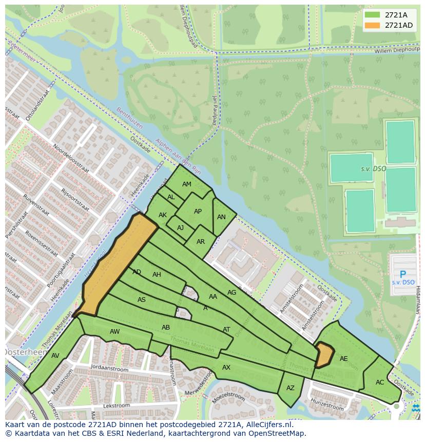 Afbeelding van het postcodegebied 2721 AD op de kaart.