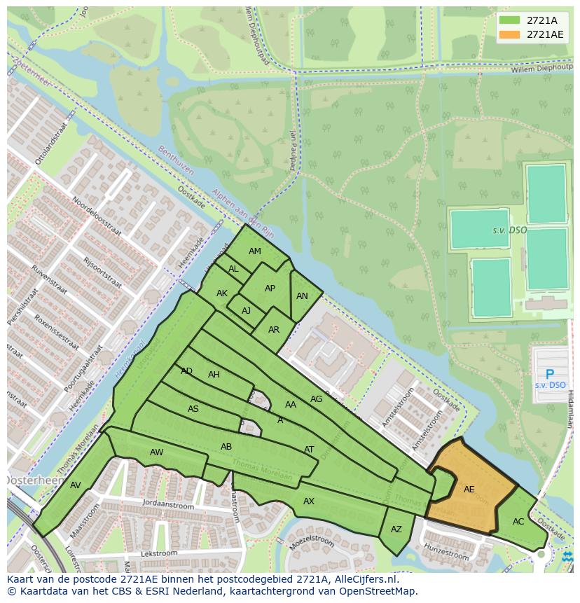 Afbeelding van het postcodegebied 2721 AE op de kaart.