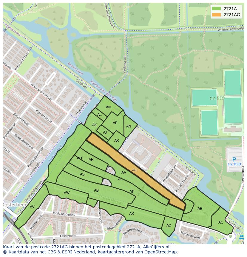 Afbeelding van het postcodegebied 2721 AG op de kaart.