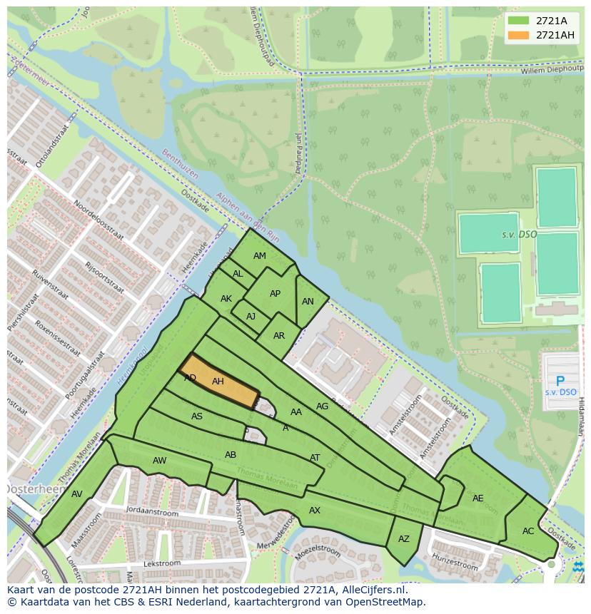 Afbeelding van het postcodegebied 2721 AH op de kaart.
