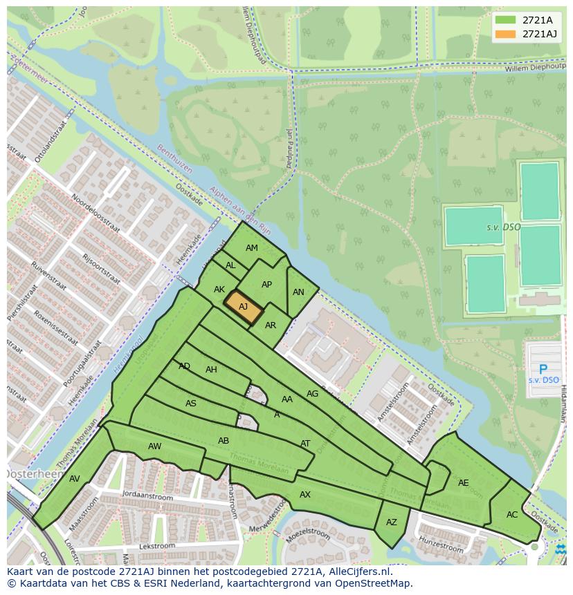 Afbeelding van het postcodegebied 2721 AJ op de kaart.