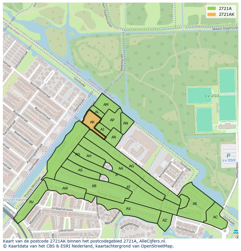 Afbeelding van het postcodegebied 2721 AK op de kaart.