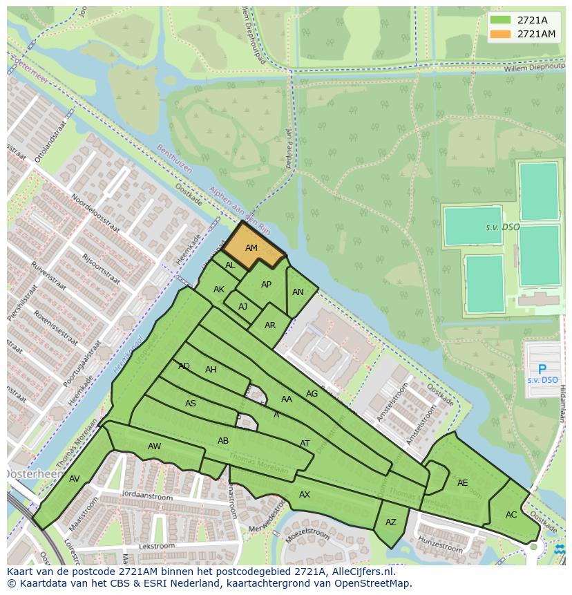 Afbeelding van het postcodegebied 2721 AM op de kaart.
