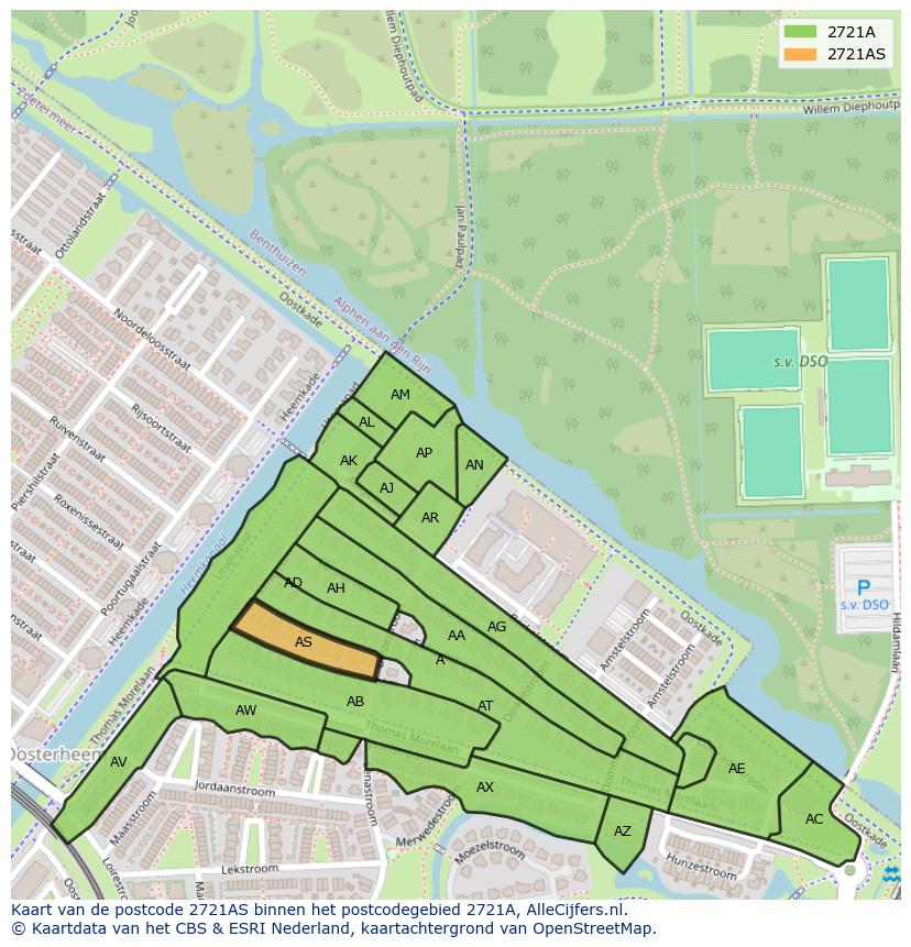 Afbeelding van het postcodegebied 2721 AS op de kaart.