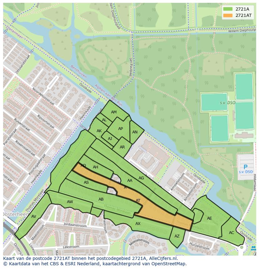 Afbeelding van het postcodegebied 2721 AT op de kaart.