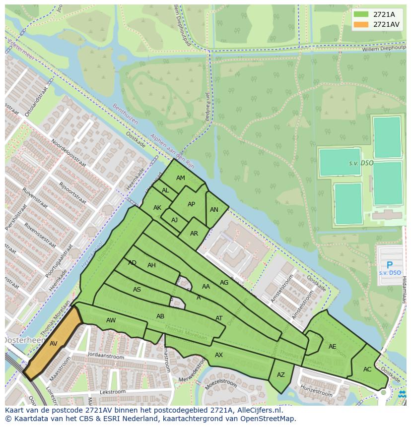 Afbeelding van het postcodegebied 2721 AV op de kaart.
