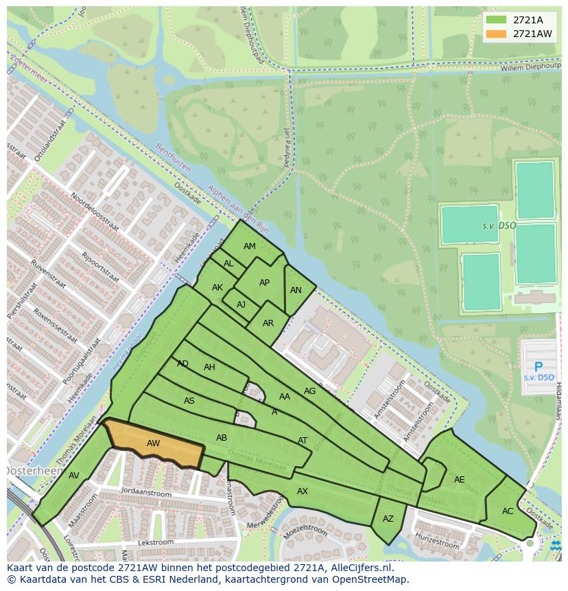 Afbeelding van het postcodegebied 2721 AW op de kaart.