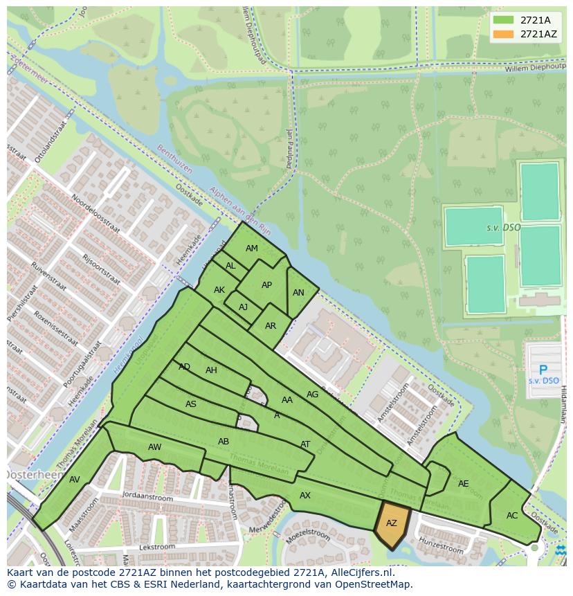 Afbeelding van het postcodegebied 2721 AZ op de kaart.
