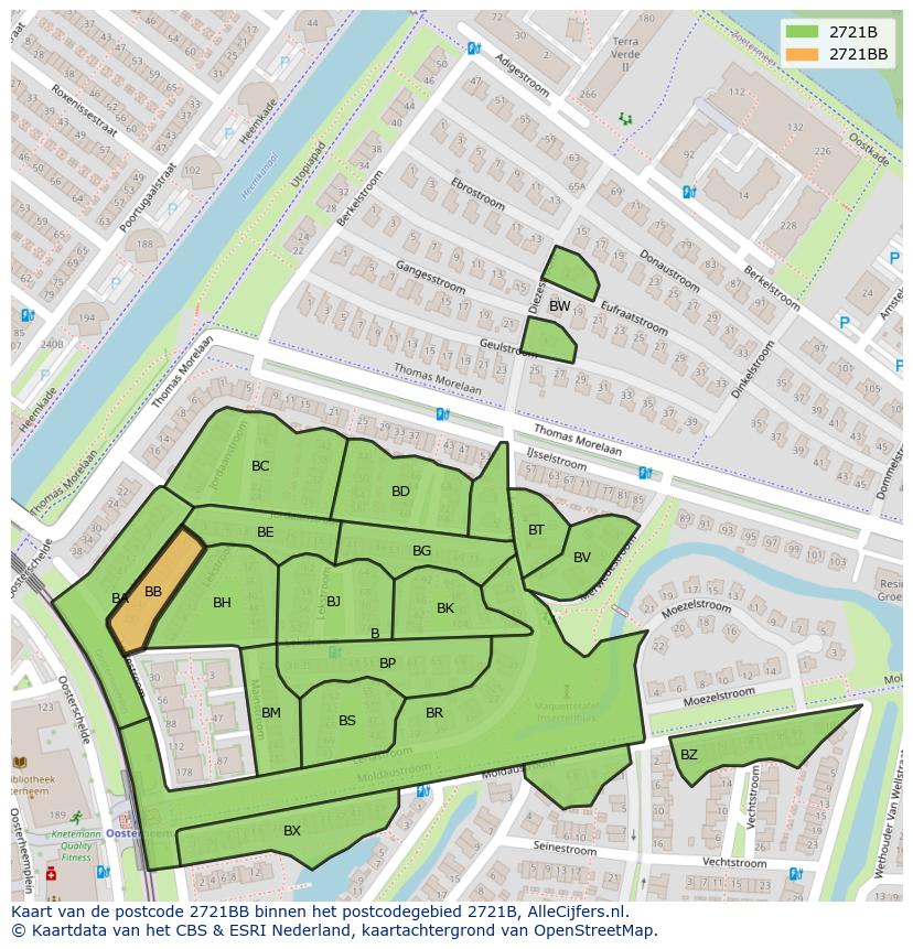 Afbeelding van het postcodegebied 2721 BB op de kaart.
