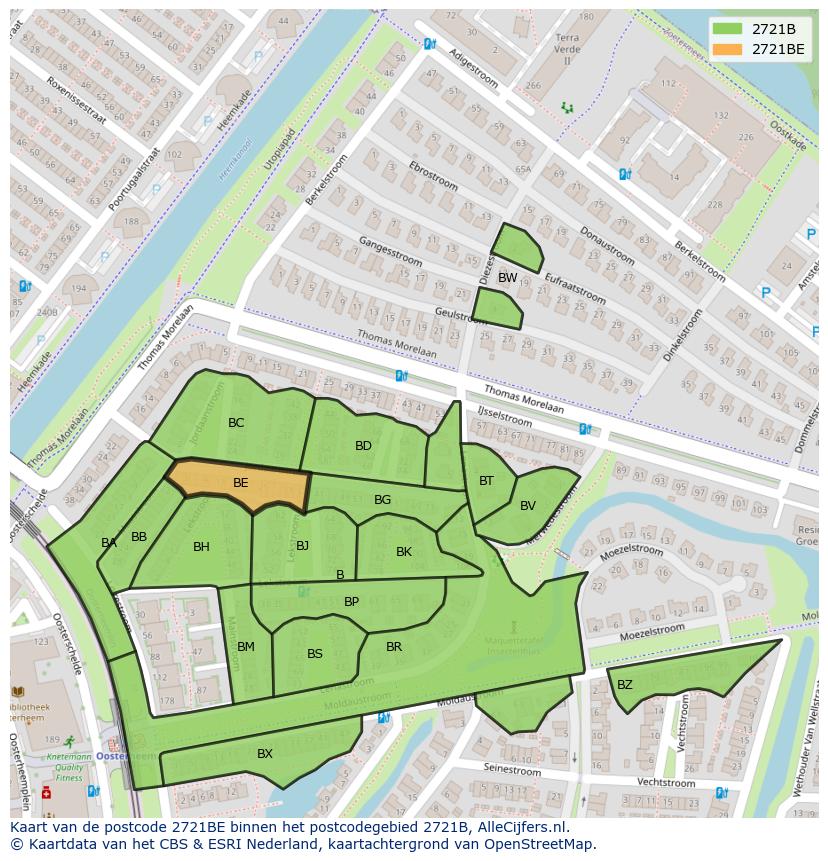 Afbeelding van het postcodegebied 2721 BE op de kaart.