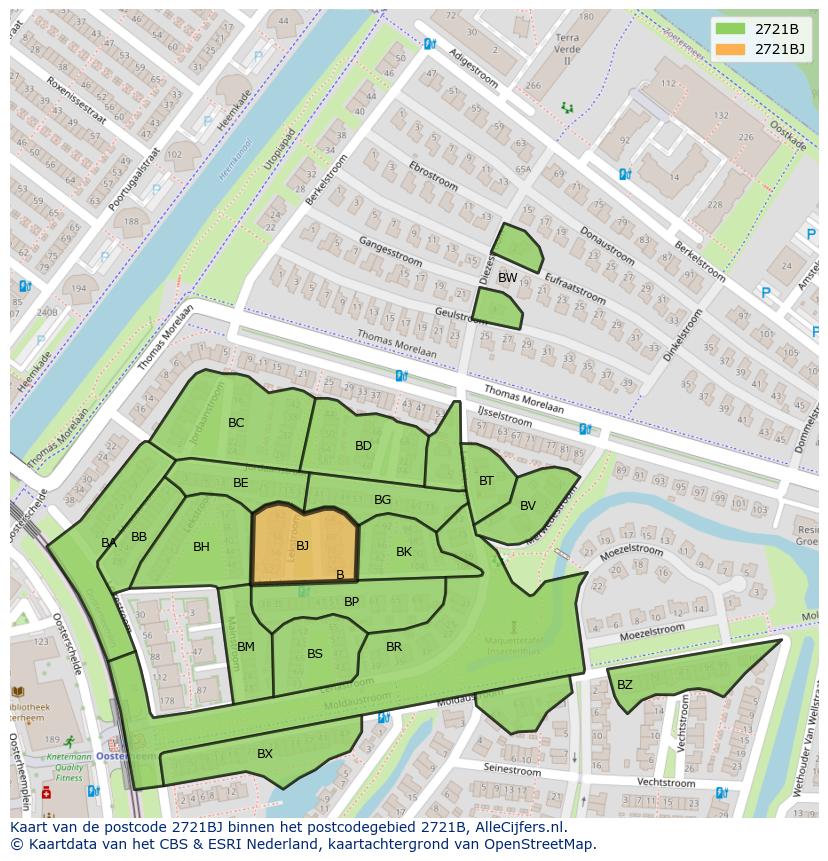 Afbeelding van het postcodegebied 2721 BJ op de kaart.