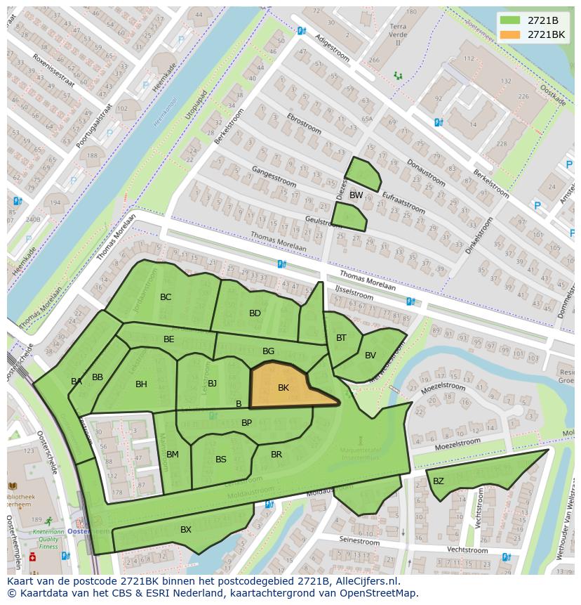 Afbeelding van het postcodegebied 2721 BK op de kaart.