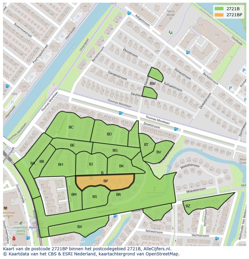 Afbeelding van het postcodegebied 2721 BP op de kaart.