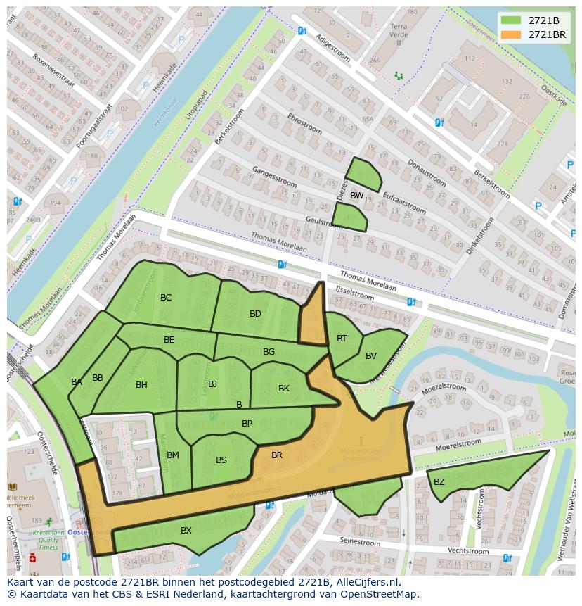 Afbeelding van het postcodegebied 2721 BR op de kaart.