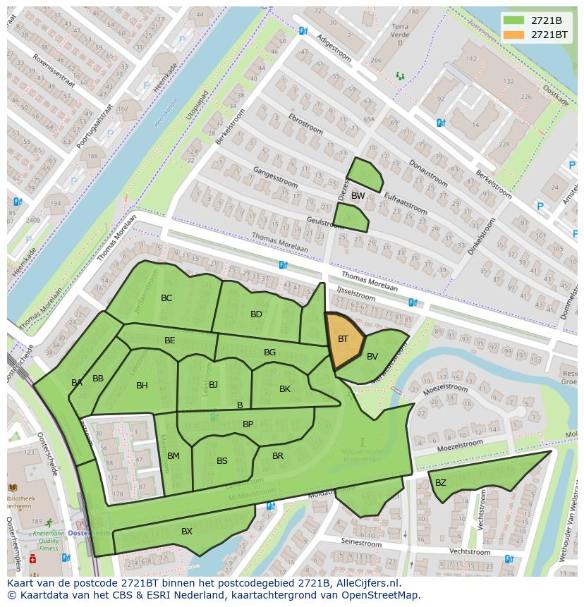 Afbeelding van het postcodegebied 2721 BT op de kaart.