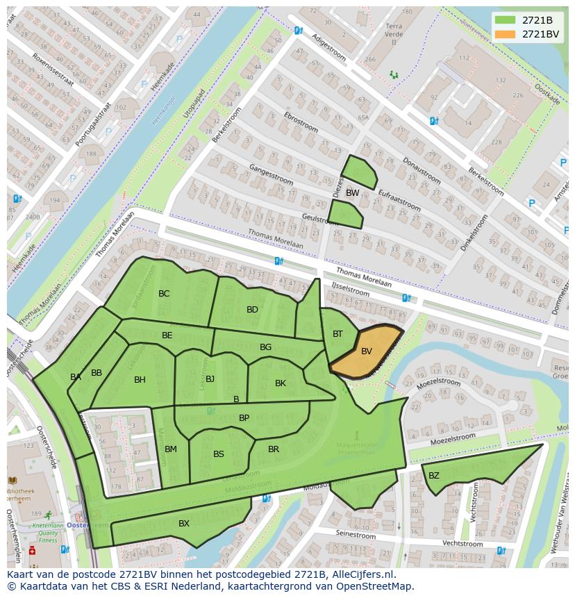 Afbeelding van het postcodegebied 2721 BV op de kaart.