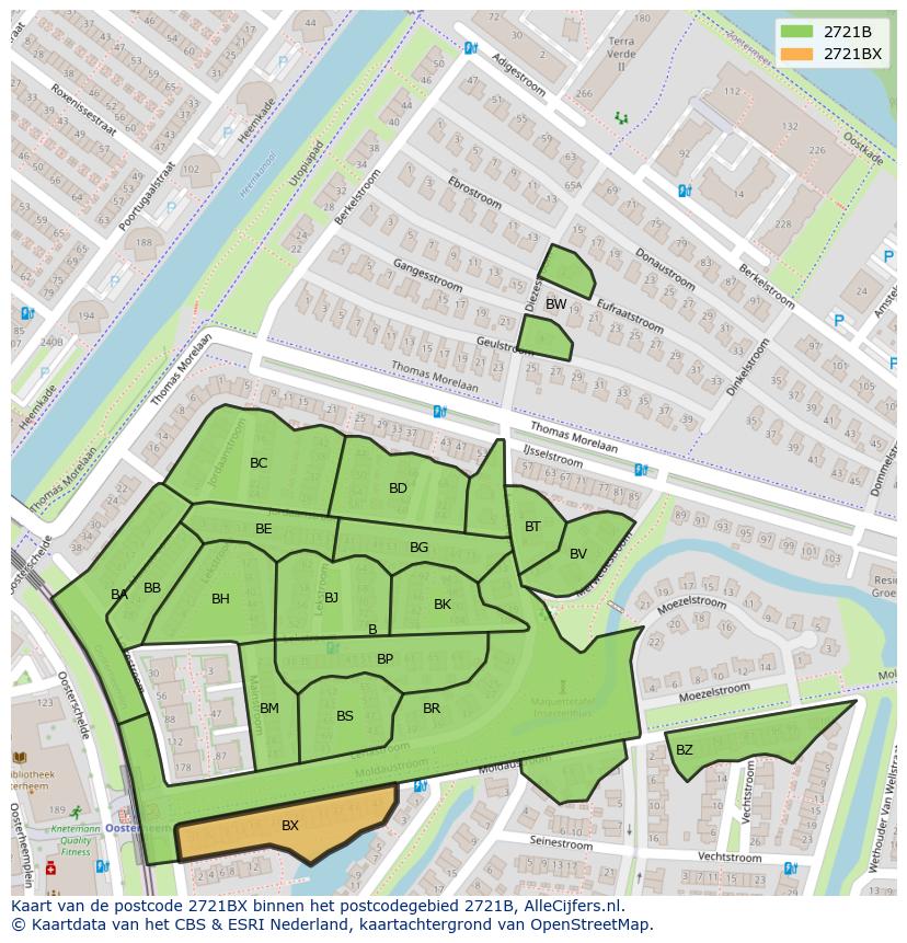 Afbeelding van het postcodegebied 2721 BX op de kaart.
