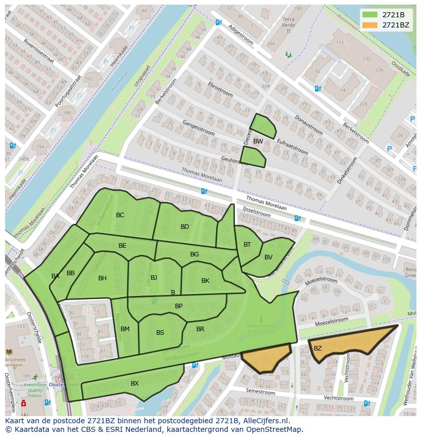 Afbeelding van het postcodegebied 2721 BZ op de kaart.