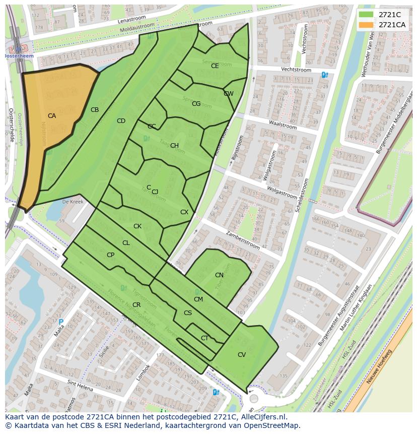 Afbeelding van het postcodegebied 2721 CA op de kaart.