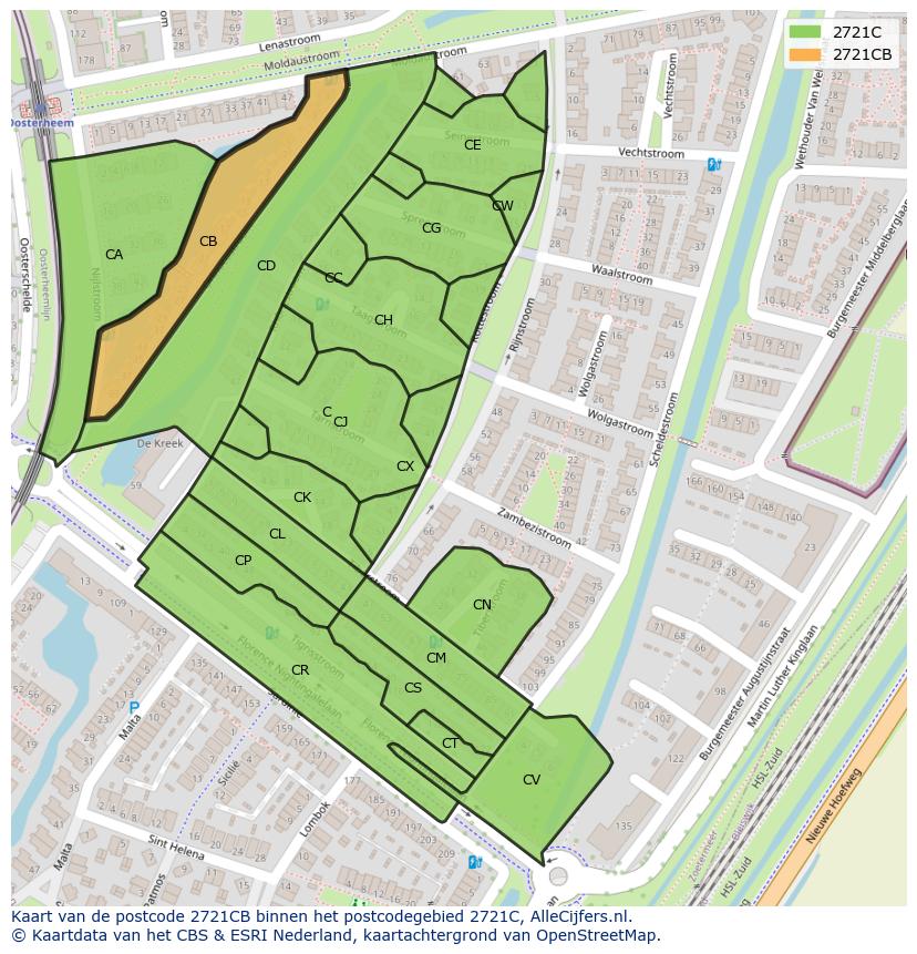 Afbeelding van het postcodegebied 2721 CB op de kaart.