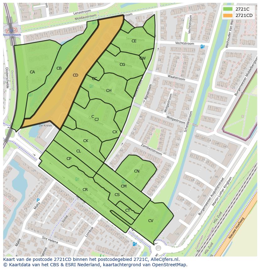 Afbeelding van het postcodegebied 2721 CD op de kaart.