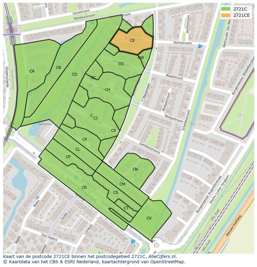 Afbeelding van het postcodegebied 2721 CE op de kaart.