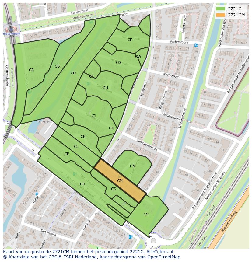 Afbeelding van het postcodegebied 2721 CM op de kaart.