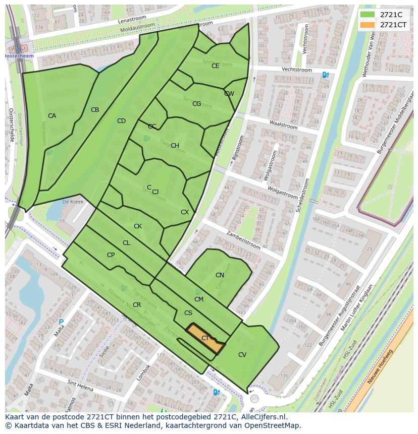 Afbeelding van het postcodegebied 2721 CT op de kaart.