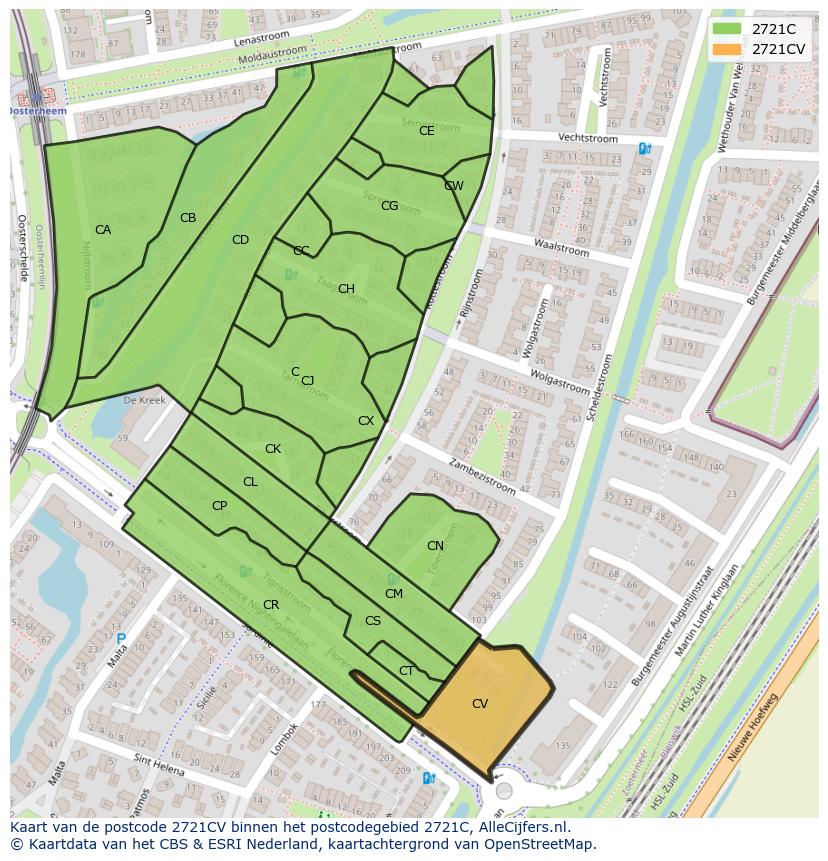 Afbeelding van het postcodegebied 2721 CV op de kaart.