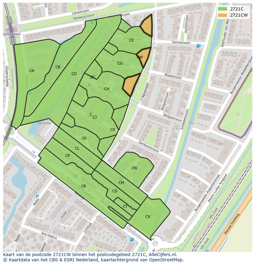 Afbeelding van het postcodegebied 2721 CW op de kaart.