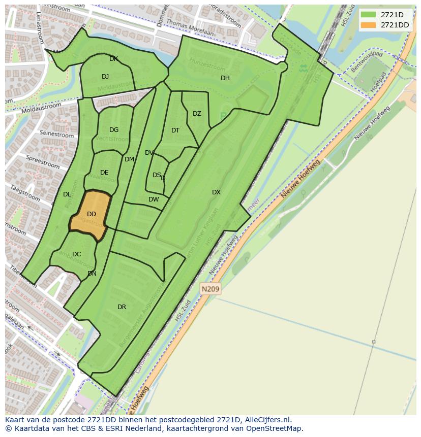 Afbeelding van het postcodegebied 2721 DD op de kaart.