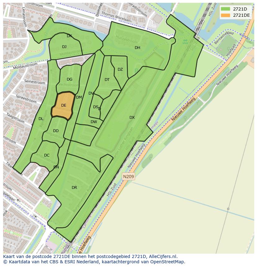 Afbeelding van het postcodegebied 2721 DE op de kaart.