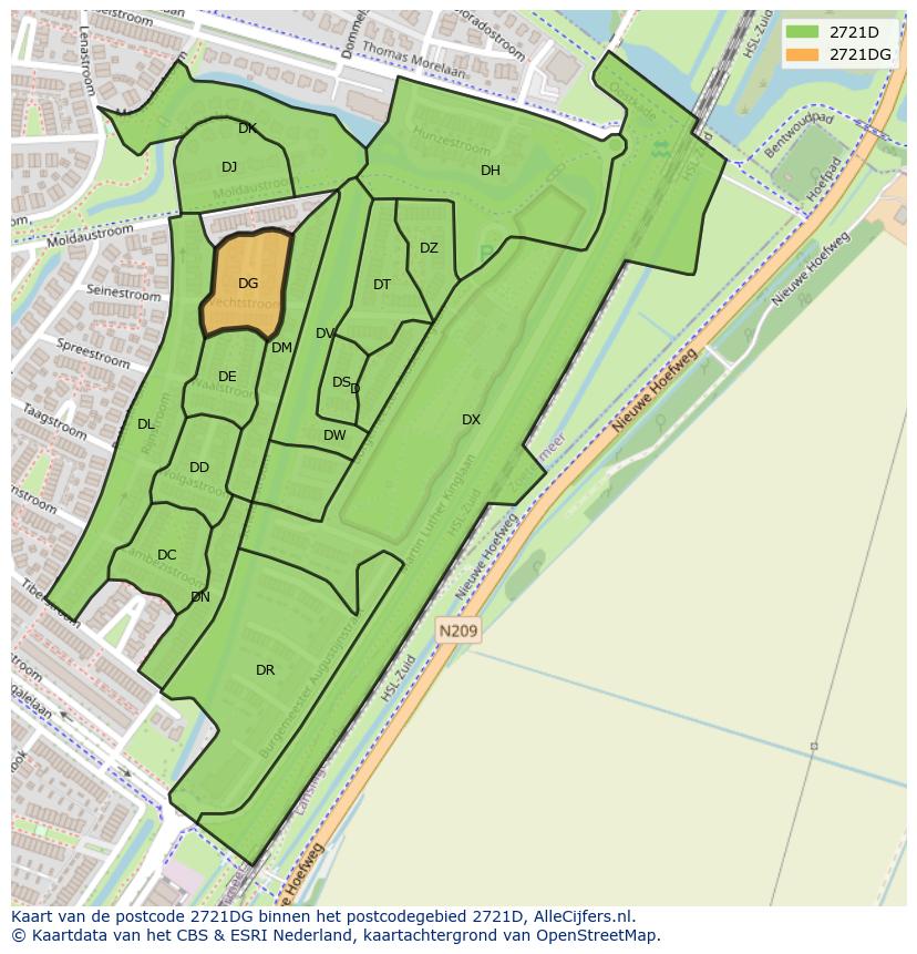 Afbeelding van het postcodegebied 2721 DG op de kaart.