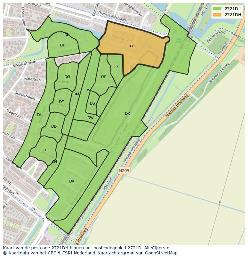 Afbeelding van het postcodegebied 2721 DH op de kaart.