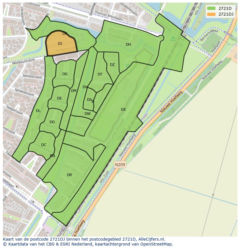 Afbeelding van het postcodegebied 2721 DJ op de kaart.