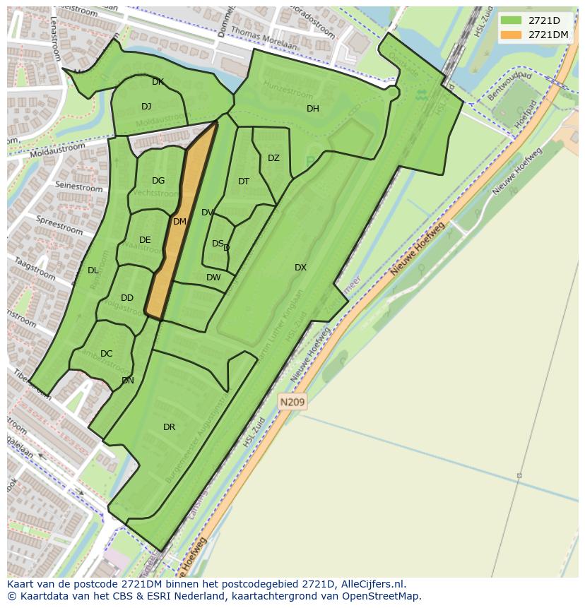 Afbeelding van het postcodegebied 2721 DM op de kaart.