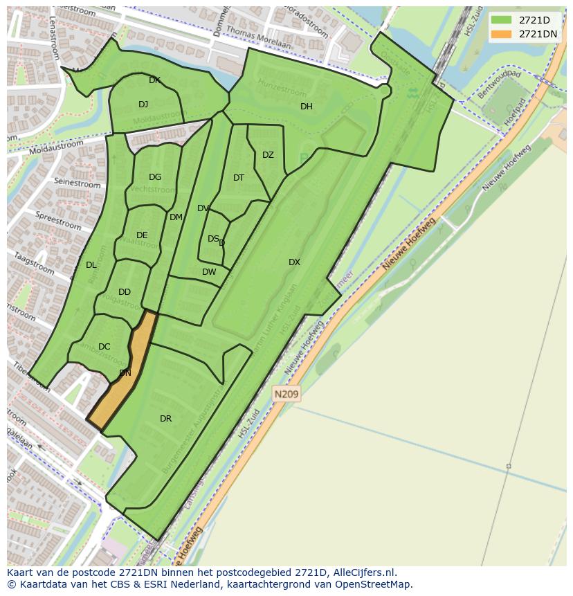 Afbeelding van het postcodegebied 2721 DN op de kaart.