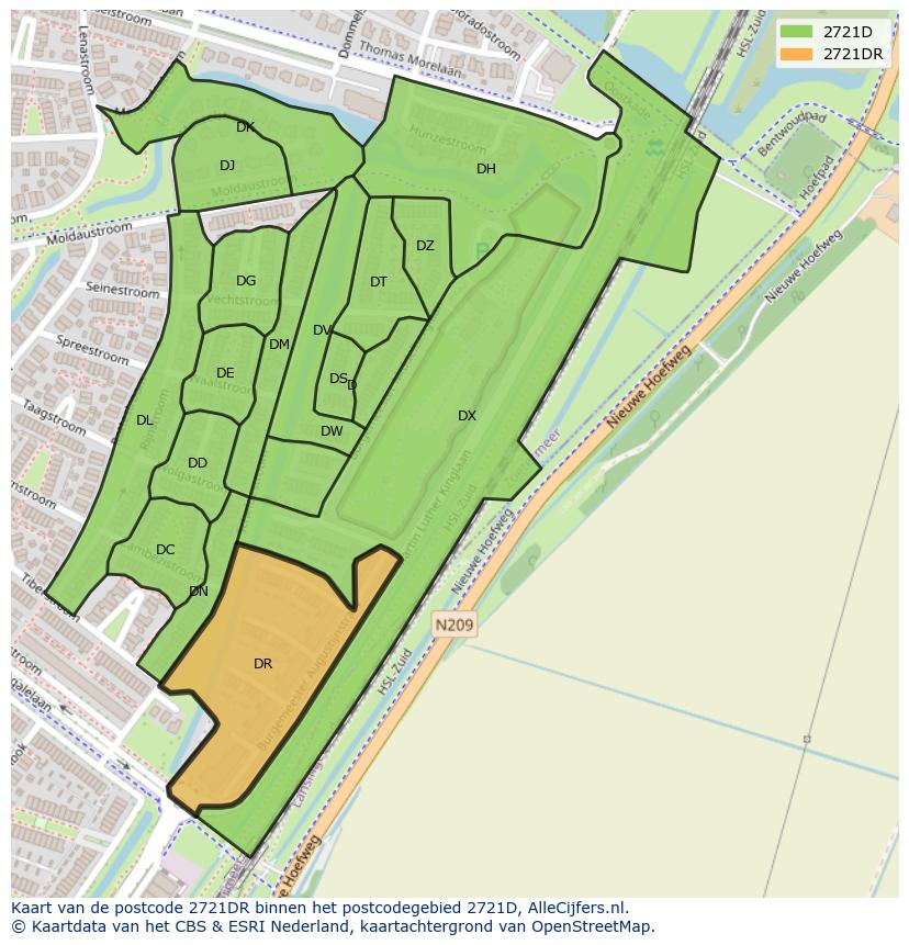 Afbeelding van het postcodegebied 2721 DR op de kaart.
