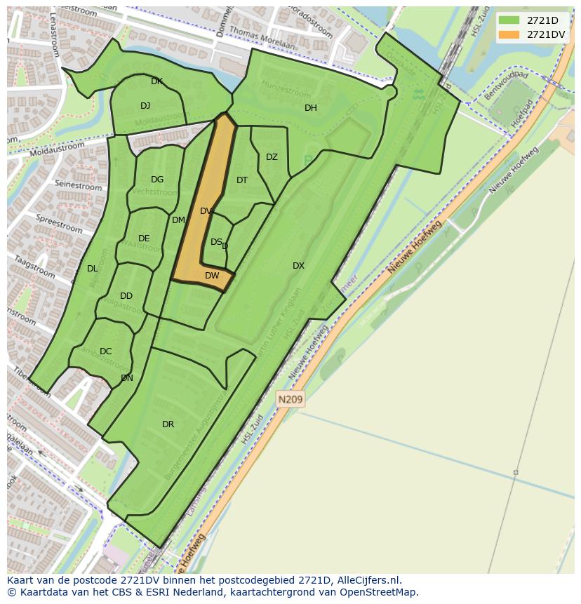 Afbeelding van het postcodegebied 2721 DV op de kaart.