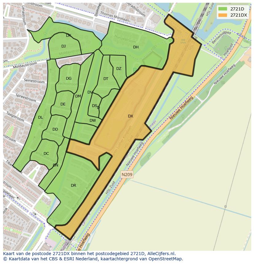 Afbeelding van het postcodegebied 2721 DX op de kaart.