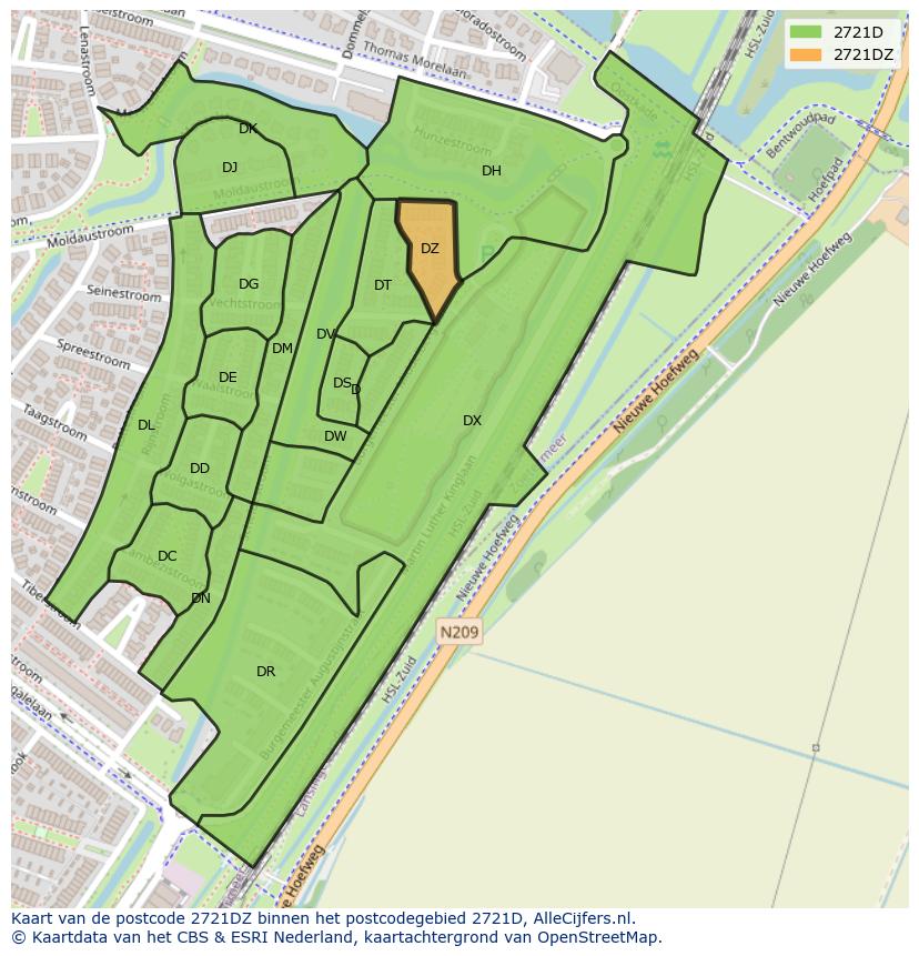 Afbeelding van het postcodegebied 2721 DZ op de kaart.