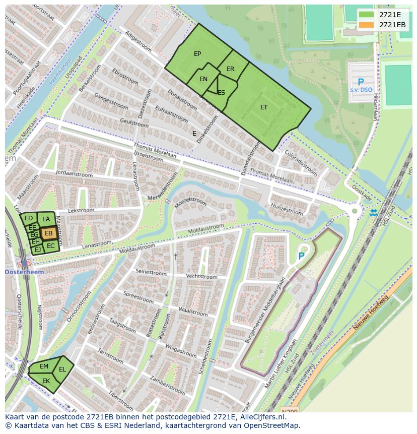 Afbeelding van het postcodegebied 2721 EB op de kaart.