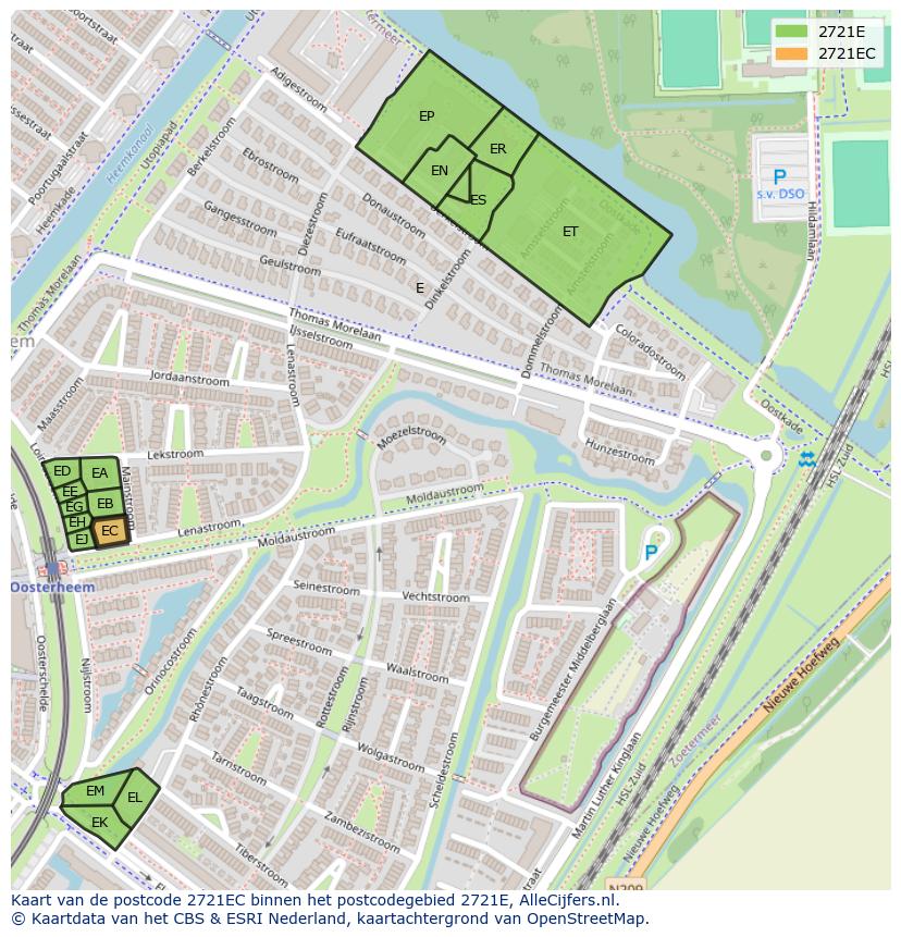 Afbeelding van het postcodegebied 2721 EC op de kaart.